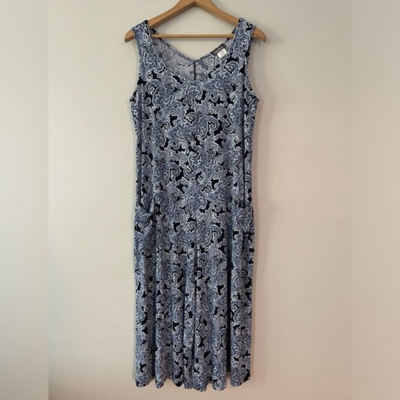 New Kim & Co Blue White Paisley Sleeveless Gaucho Jumpsuit Size Large bin 4D - Picture 2 of 5